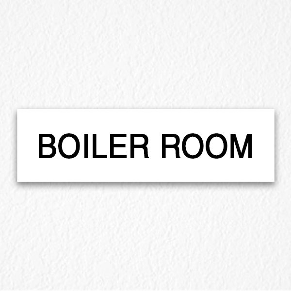 Boiler Room Sign in Black Text