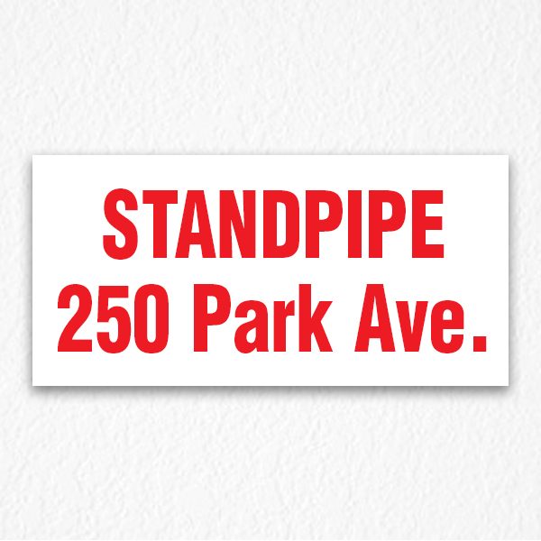 Standpipe 250 Park Ave. Sign in Red Text