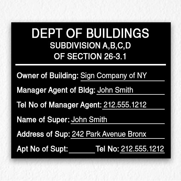 Department of Building Sign in Black