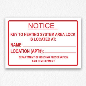Key to Heating System Notice NYC in Red text
