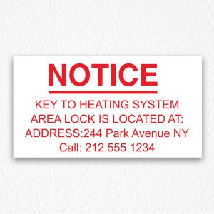 Key to Heating System Information Sign NYC in Red text