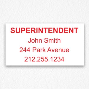 Building Superintendent Sign NYC in Red Text