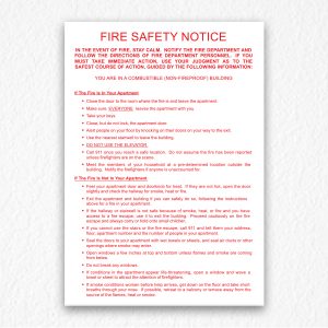 Building Fire Safety Notice in Red Text