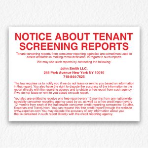 Notice About Tenant Screening Reports in Red Text