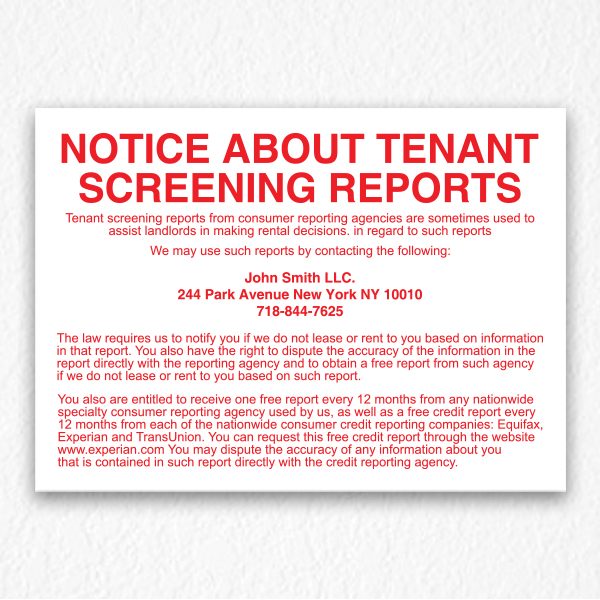 Notice About Tenant Screening Reports in Red Text