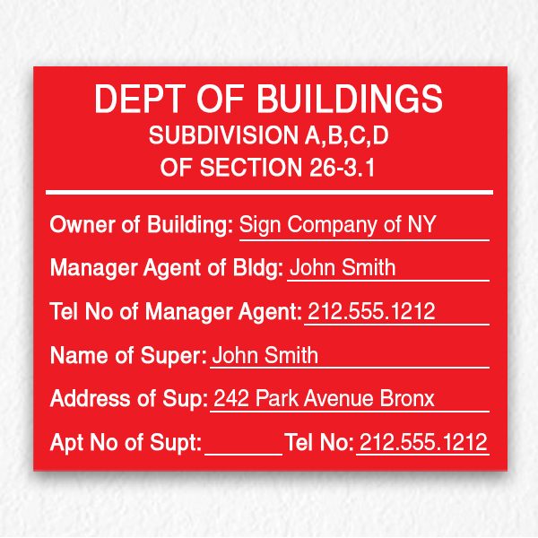 Department of Building Sign in Red