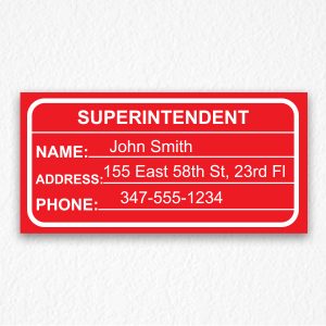 Building Superintendent Sign NYC in Red