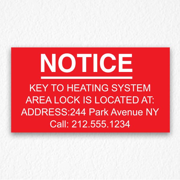 Key to Heating System Information Sign NYC in Red