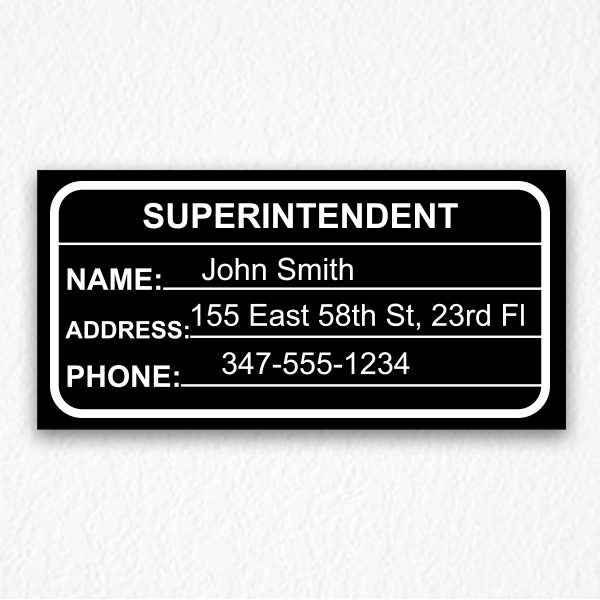 Building Superintendent Sign NYC in Black