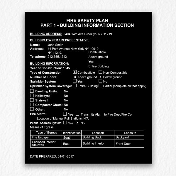 Building Fire Safety Plan Sign in Black