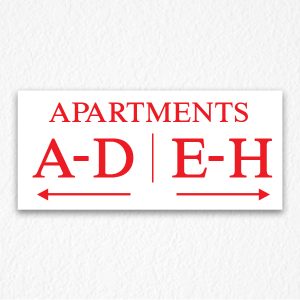 Apartment Number Directional Sign in Red Text