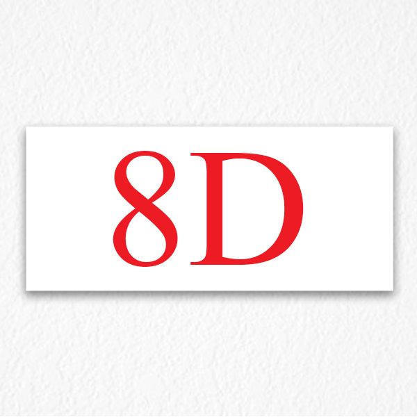 8D Apartment Number Sign in Red Text