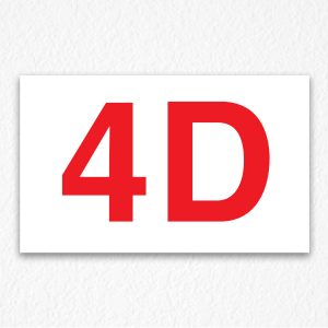 4D Room Number Sign in Red Text