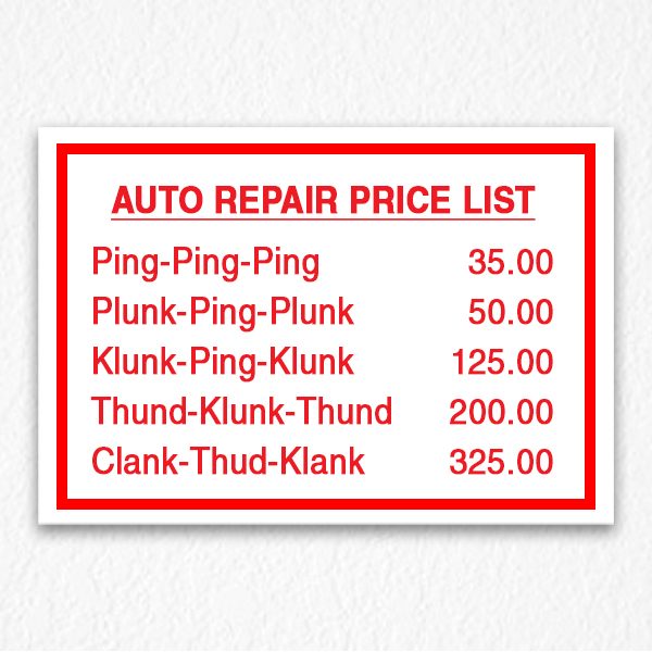 Business Pricing List Sign in Red Text