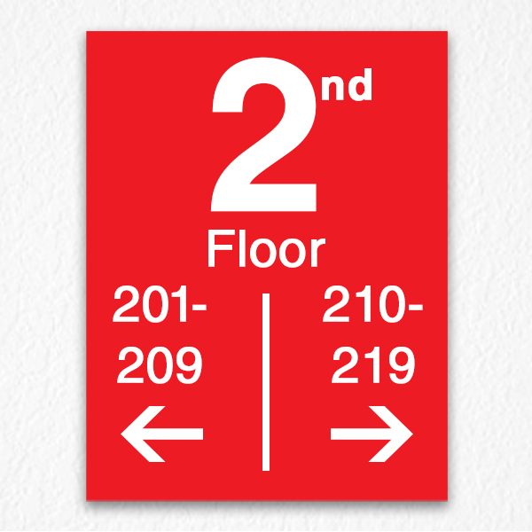 Floor Number Directional Sign in Red