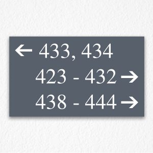 Directional Room Number Sign in Gray