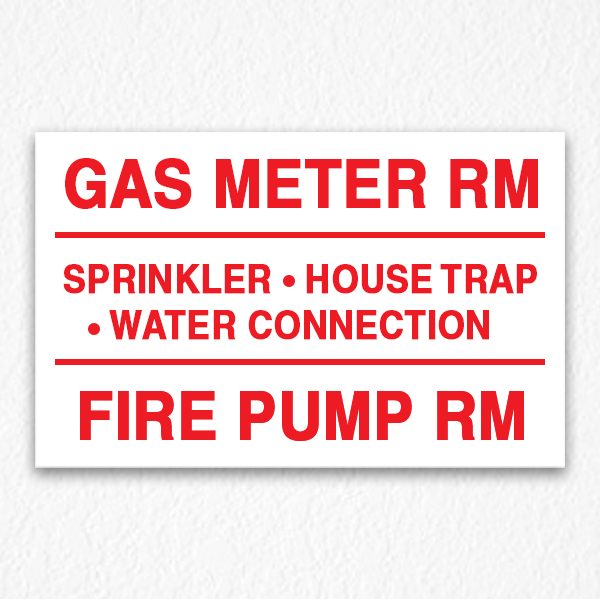 Gas Meter and Water Connection Room Sign In Red Text