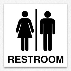 Men and Women Common Restroom Sign in Black Text