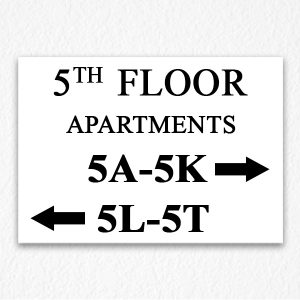 Floor Number and Apartment Directional Sign in Black Text