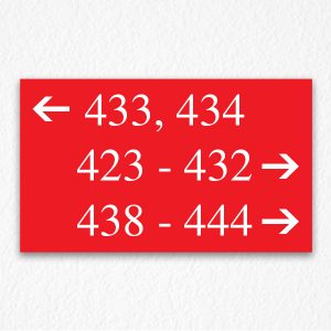 Directional Room Number Sign in Red
