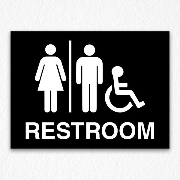 Restroom Sign with Icons on Black