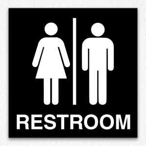 Men and Women Common Restroom Sign on Black