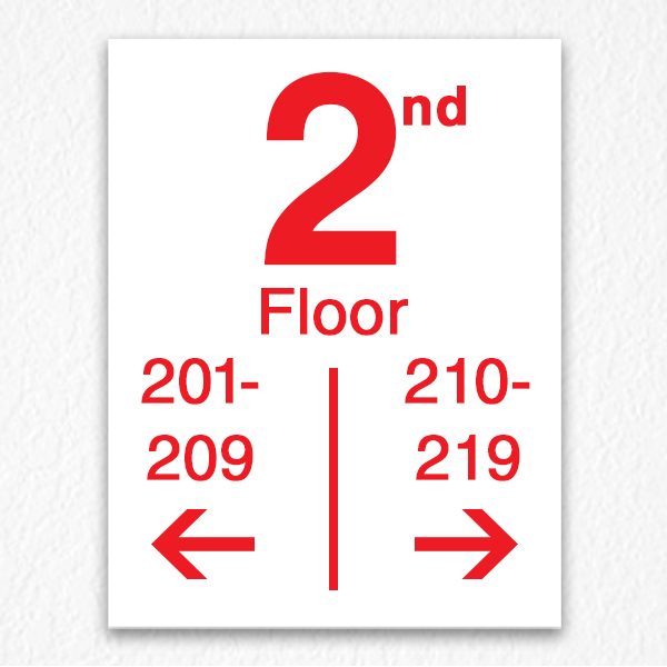 Floor Number Directional Sign in Red Text