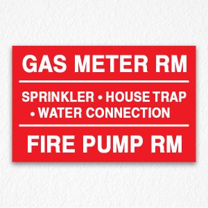 Gas Meter and Water Connection Room Sign on Red