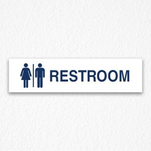 Restroom Sign in Blue Text