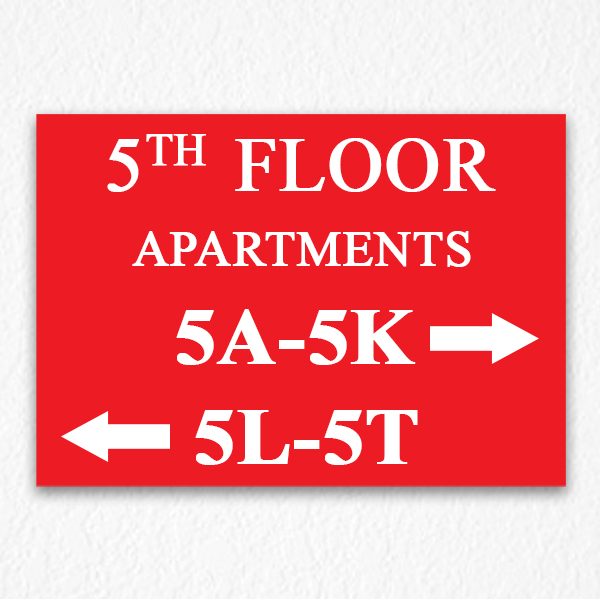 Floor Number and Apartment Directional Sign in Red