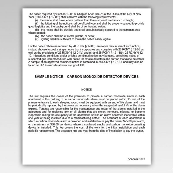 HPD carbon monoxide detector notice