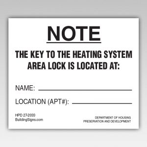 HPD key to the heating system sign