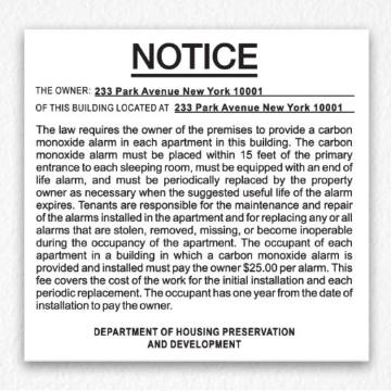 Carbon Monoxide Alarm Notice